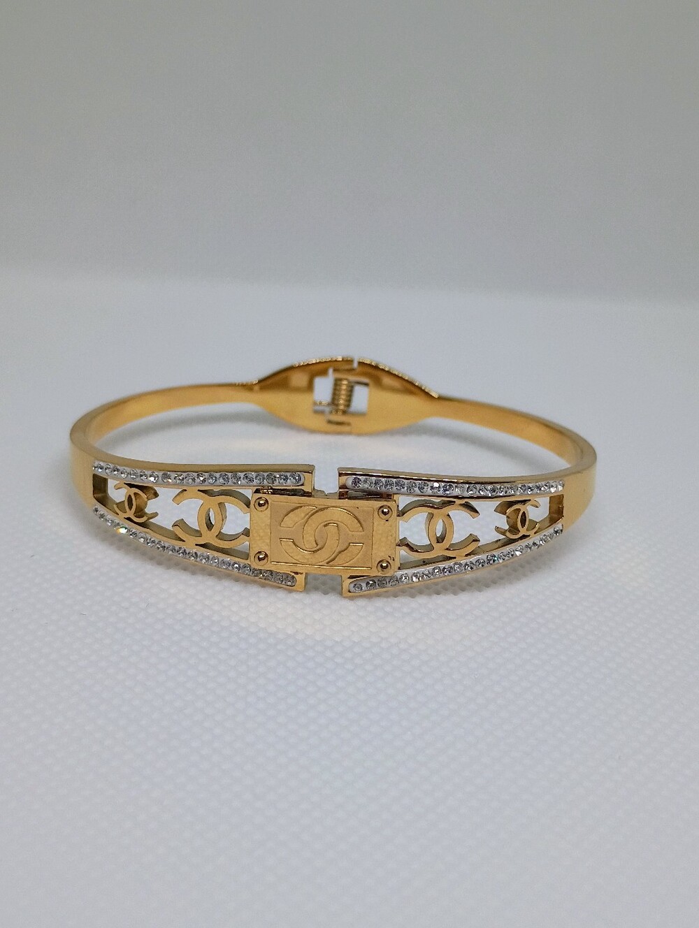 New Gold-Tone Logo Crystal Accent Bangle Bracelet
